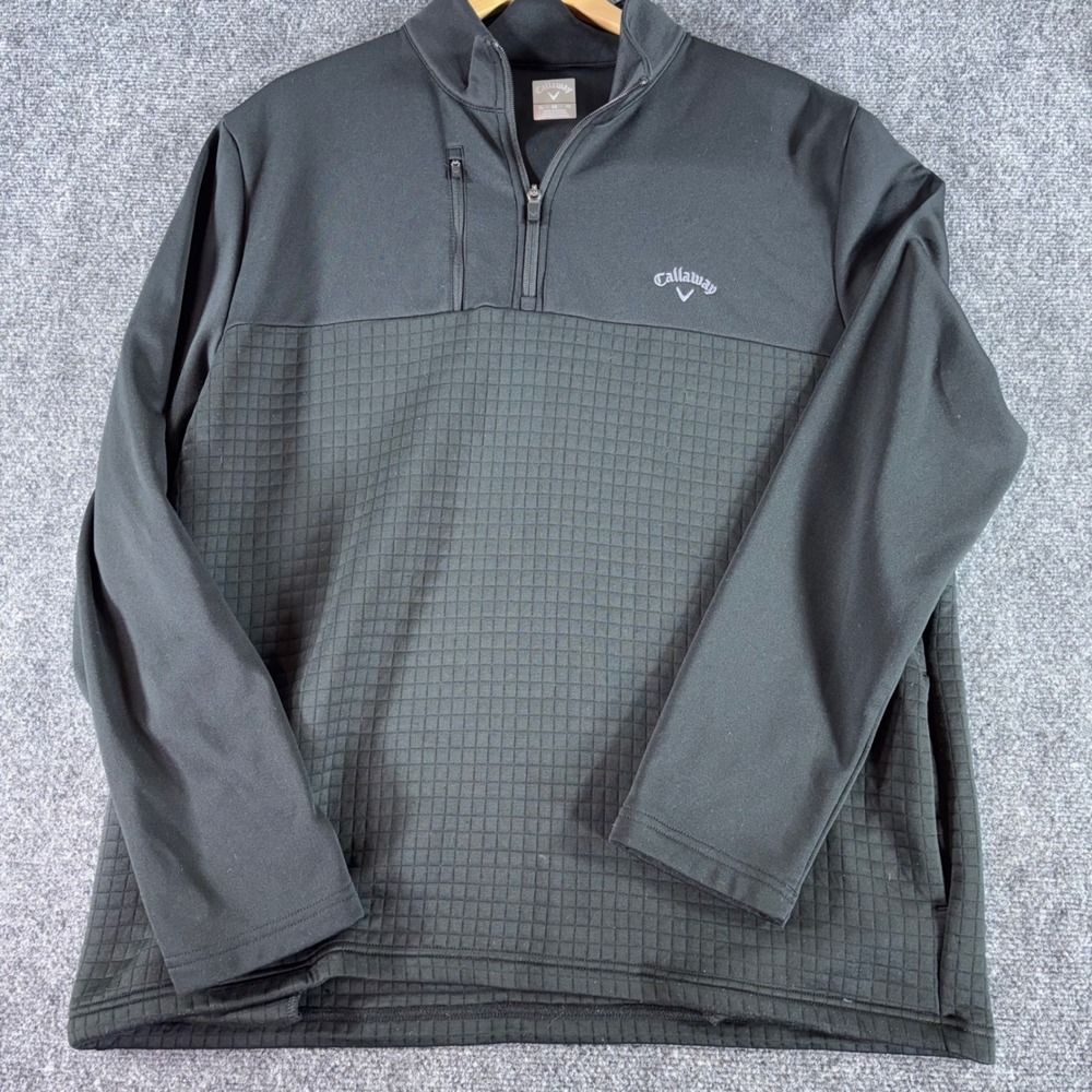 Callaway Quarter Zip Pullover Mens XL Black‎ Textured Grid Golf CGKFE0F3 Active